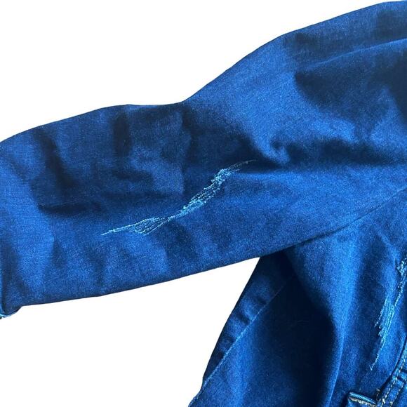 Vetinee Womens Jean Jacket Cropped Denim Jacket Stretchy 3/4 Puff Sleeve Pockets - Picture 7 of 12